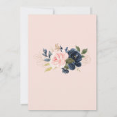 Floral Blush Navy Élégante Invitation à la douche (Dos)