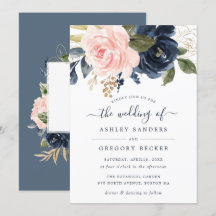 Floral Blush & Navy Elegante Typografie Uitnodigin