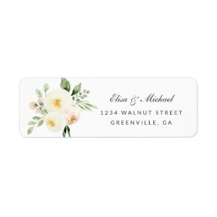 Floral Blush Peach Elegant Wedding Address Etiket