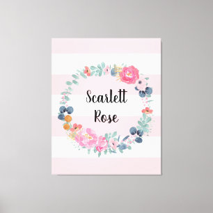 Floral Blush Pink Baby Girl Aangepaste Neursery Canvas Afdruk