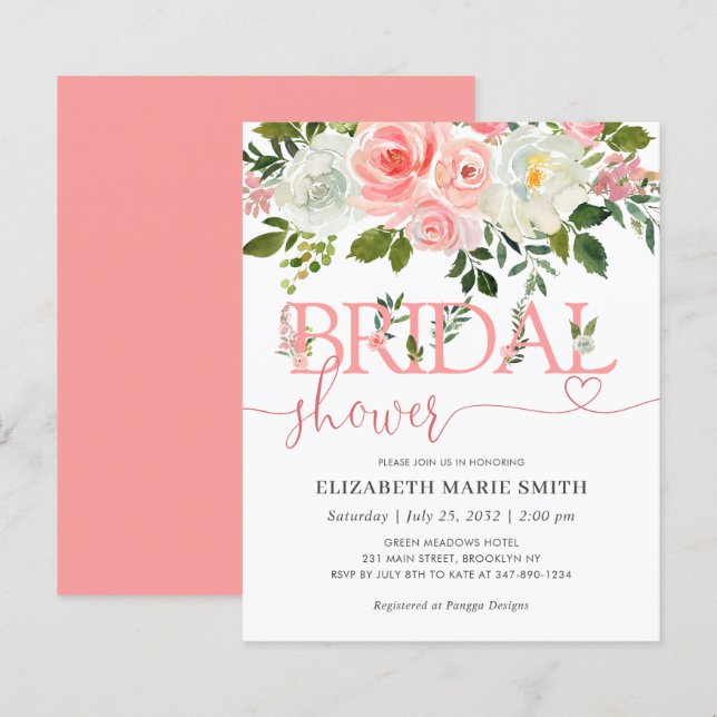 Floral Blush Pink Budget Bridal Shower (Voorkant / Achterkant)