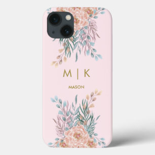 Floral Blush Pink Elegant Gold Minimalist iPhone 13 Hoesje
