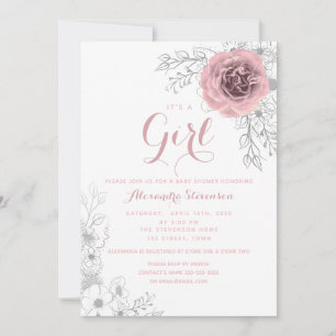 Floral Blush Pink Girl Baby shower Kaart