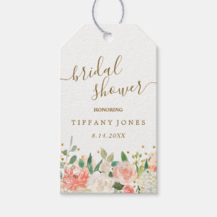 Floral Blush Pink Gold Confetti Vrijgezellenfeest Cadeaulabel