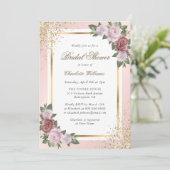 Floral Blush Pink Gold Confetti Vrijgezellenfeest Kaart (Staand voorkant)