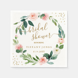 Floral Blush Pink Gold Confetti Vrijgezellenfeest Servet