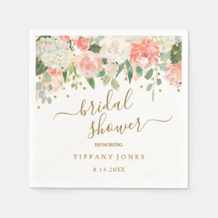 Floral Blush Pink Gold Confetti Vrijgezellenfeest Servet