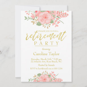 Floral Blush Pink Gold Retirement Party Kaart