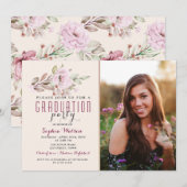 Floral Blush Pink Photo Graduation Invitation (Devant / Derrière)