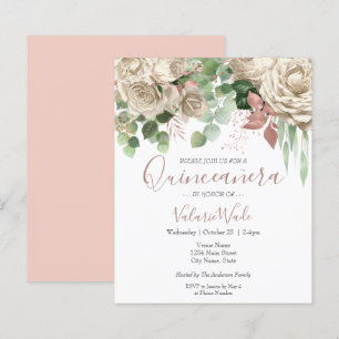 Floral Blush Pink Quinceanera Budget Uitnodiging