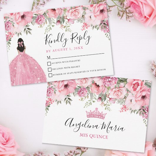Floral Blush Pink Quinceanera RSVP Card