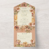  Floral Blush Pink & Rust No Dinner All In One Uitnodiging (Binnen)