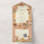 Floral Blush Pink & Rust QR Code All In One Uitnodiging (Binnen)