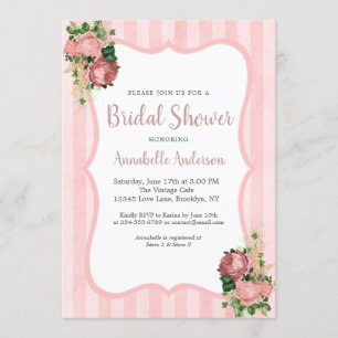 Floral Blush Pink Stripes Vrijgezellenfeest Kaart