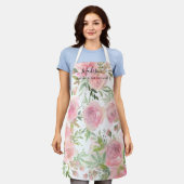 Floral Blush Pink Waterverf Script Name Kitchen Schort (Gedragen)