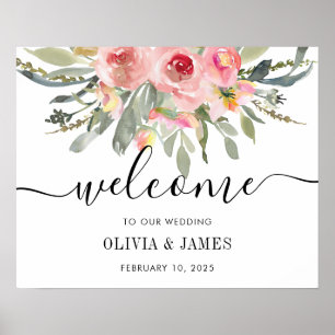 Floral Blush Pink Waterverf Weddenschap Welkomstte Poster