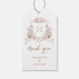 Floral Blush Roos Crest Wedding Monogram Dank u Cadeaulabel