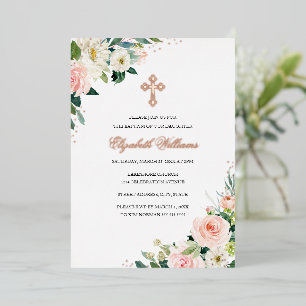 Floral Blush Roos Gold Waterverf Baptisme Folie Uitnodiging