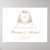 Floral Blush Rose Crest Monogramme Affiche de bien (Devant)