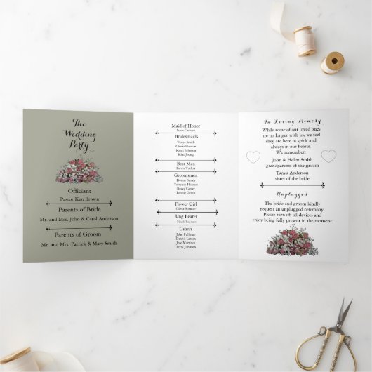 Floral Blush rose et Dusty Sage Wedding Programme (Intérieur)