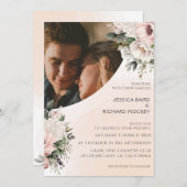 Floral Blush rose Mariage Photo Invitation (Devant / Derrière)