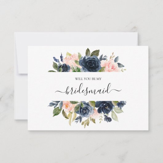 Floral Blush Rose Navy Bouquet Serez-Vous Ma Carte (Devant)