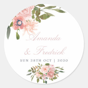 Floral Blush Roses Wedding Ronde Sticker