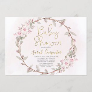 Floral blush roze baby shower meisje kaart