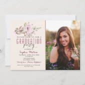 Floral Blush Roze fotouitnodiging Afstuderen Kaart (Voorkant)