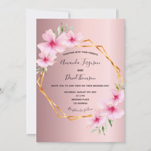 Floral blush roze goud geometrische bruiloft kaart (Voorkant)