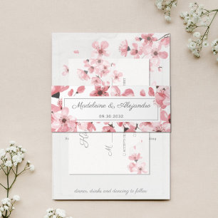 Floral blush roze kerry blossom romantische bruilo uitnodigingen wikkel