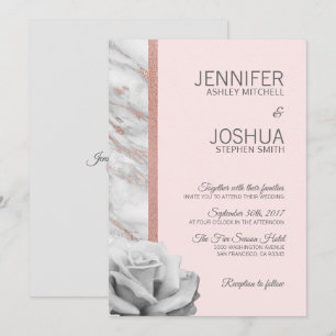 Floral Blush Roze Rose Gold Foil Grey Weddenschap Kaart