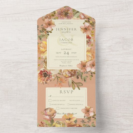  Floral Blush Rust alles in één uitnodiging (Binnen)