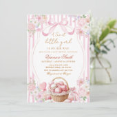 Floral Blush Stripe Pink Sweets Bow Baby Shower  Kaart (Staand voorkant)