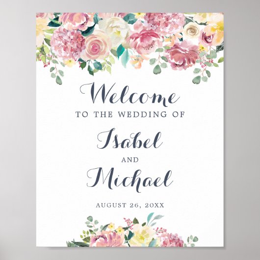 Floral Blush verdure Affiche de bienvenue Eucalypt (Devant)