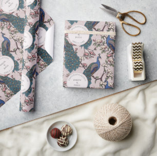 Floral Blush Verloving Pauw Wrapping Paper Cadeaupapier