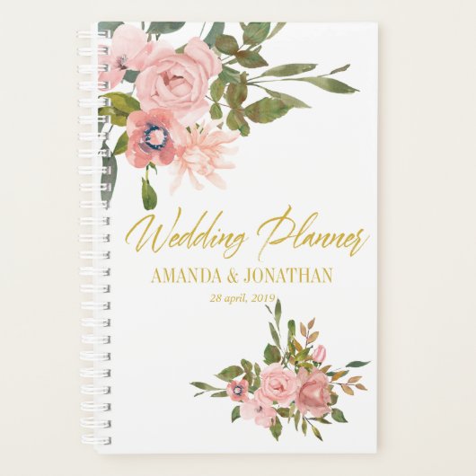 Floral Blush Wedding planner rose et or (Devant)