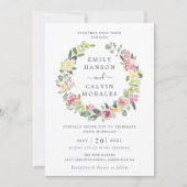 Floral Blush Yellow Greenery Leaf Elegant Wreath Kaart (Voorkant)