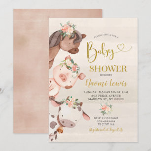 Floral Boerderij Girl Baby shower Kaart