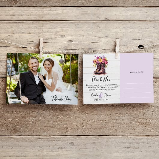 Floral Boerderij laarzen rustieke bruiloft dank u  Briefkaart