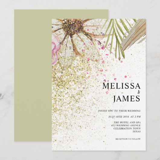 Floral Bohemian Botanical Waterverf Wedding Kaart (Voorkant / Achterkant)
