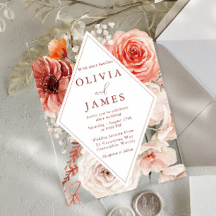 Floral Bohemian Lijst Modern Wedding Acryl Uitnodigingen