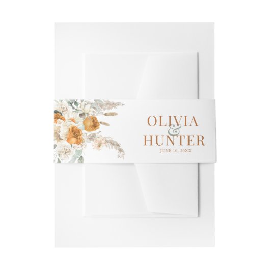 Floral Bohemian Modern Terracotta Wedding Uitnodigingen Wikkel (Voorkant Voorbeeld)