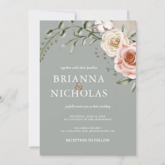 Floral Bohemian Sage Green Wedding Kaart