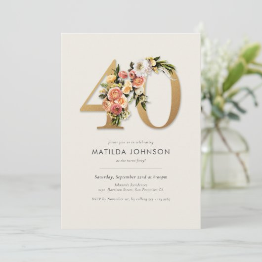 Floral Boho 40e Invitation anniversaire (Debout devant)
