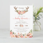 Floral Boho Antler Blush Chic Arrows Baby shower Kaart (Staand voorkant)