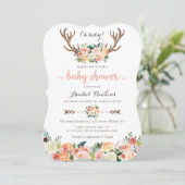 Floral Boho Antler Blush Peach Peach Arrows Baby Kaart (Staand voorkant)