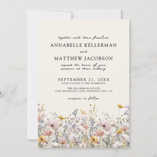 Floral Boho Beige Wildflower Wedding Kaart (Voorkant)