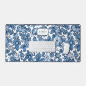 Floral Boho bleu avec nom et monogramme (Clavier et souris)