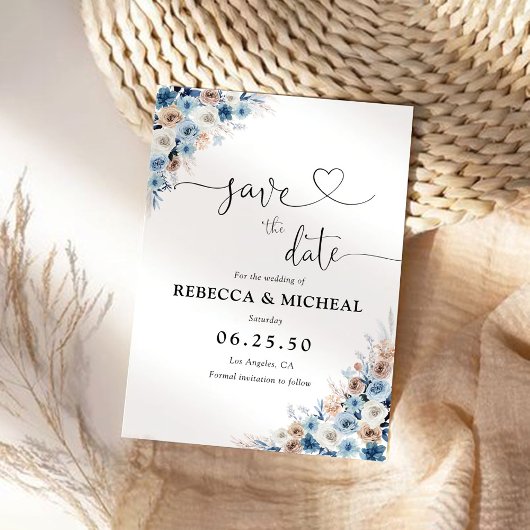 Floral Boho Bleu Enregistrer La Carte Date